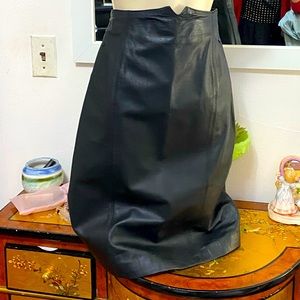 Vintage Black thick Real Leather Skirt
